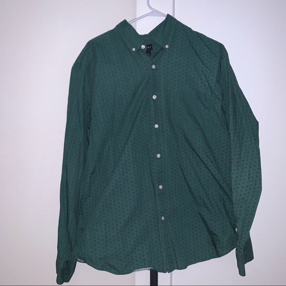 J Crew Green & Navy Pattern Button Up Shirt